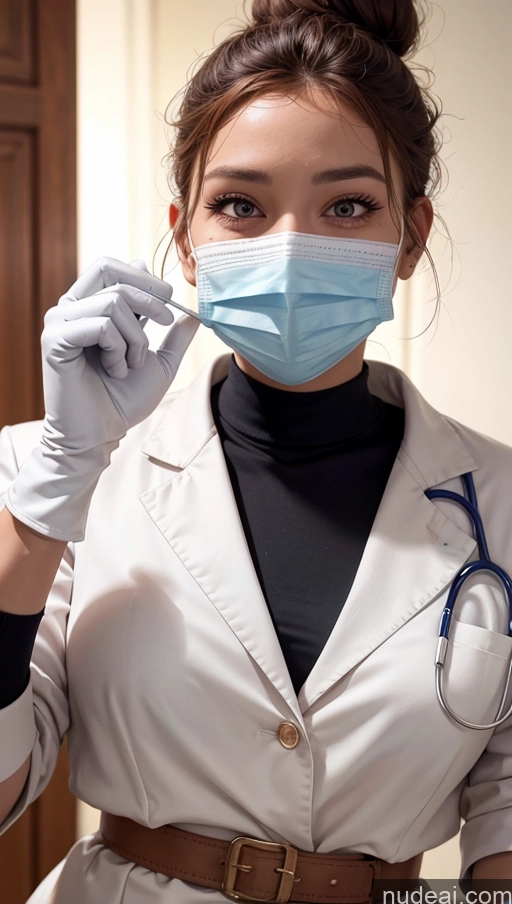 related ai porn images free for Close-up View Egyptian Tanned Skin Chubby Doctor Ginger Hair Bun Face Mask Gloves