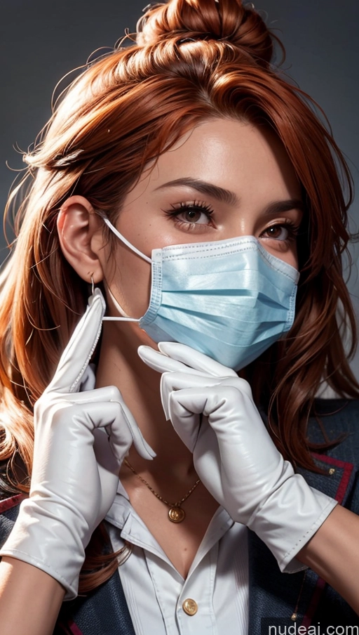 related ai porn images free for Close-up View Egyptian Tanned Skin Chubby Doctor Ginger Hair Bun Face Mask Gloves