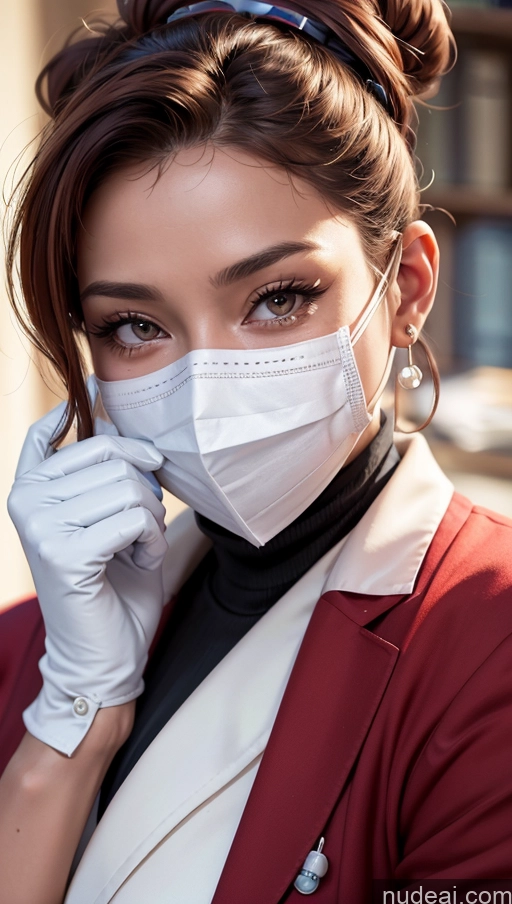 related ai porn images free for Close-up View Egyptian Tanned Skin Chubby Doctor Ginger Hair Bun Face Mask Gloves
