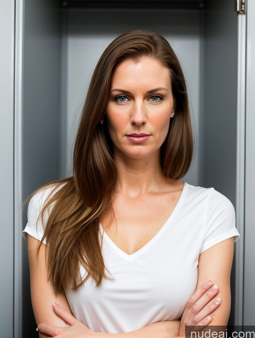 related ai porn images free for Woman Thick Tall Fairer Skin 40s Serious Shocked Bobcut Scandinavian Locker Room Brunette Casual Blouse Jeans High Heels