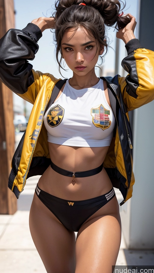 related ai porn images free for Close-up View Egyptian Tanned Skin T-pose Bomber Waitress