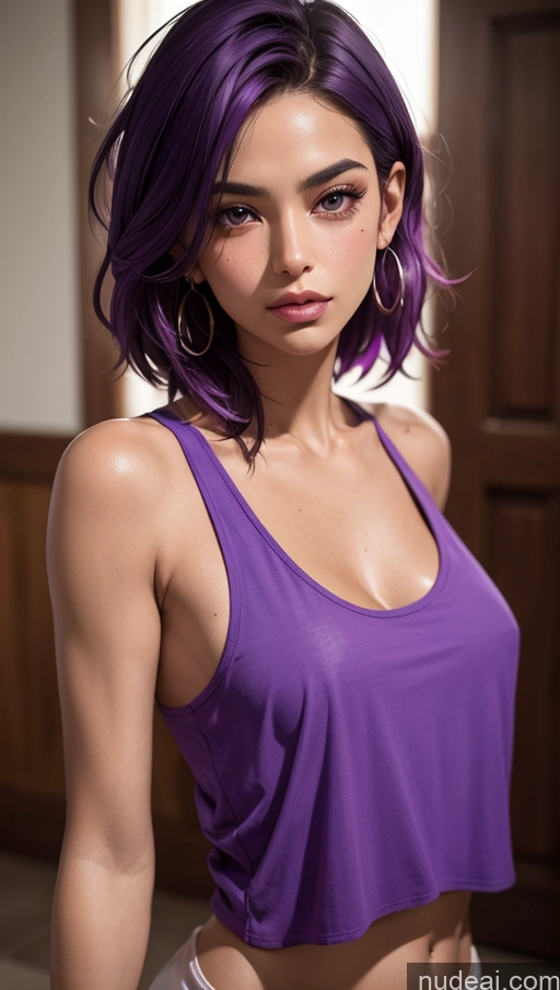 related ai porn images free for Close-up View Tanned Skin Egyptian Purple Hair Tank Top Slicked