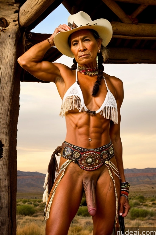 related ai porn images free for Abs Muscular Trans Girl With Erect Penis Traditional Milf Serious Pubic Hair Cowgirl Outfit Western Hat Dark Skin Jeans Pigtails 70s Native American Thick