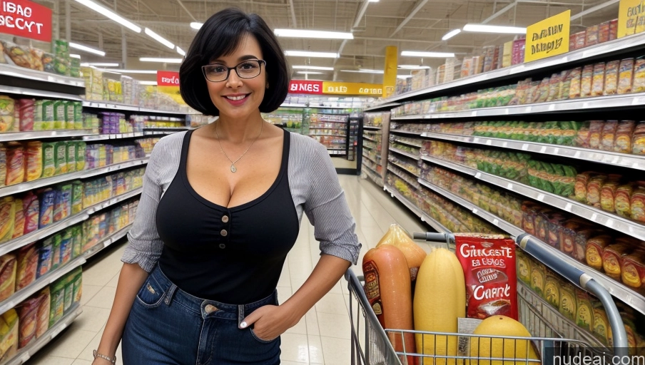related ai porn images free for Czech Busty Big Hips Glasses Black Hair Short Hair Grocery Blouse Casual Jeans 60s