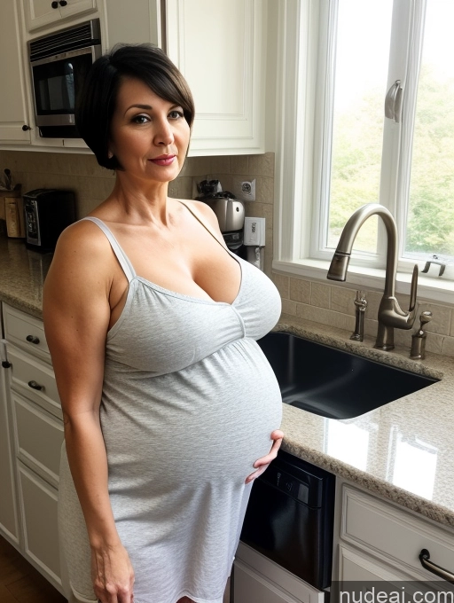 related ai porn images free for Milf One Huge Boobs Big Hips Pregnant Short 50s Serious Black Hair Short Hair White Kitchen Nightgown Stockings