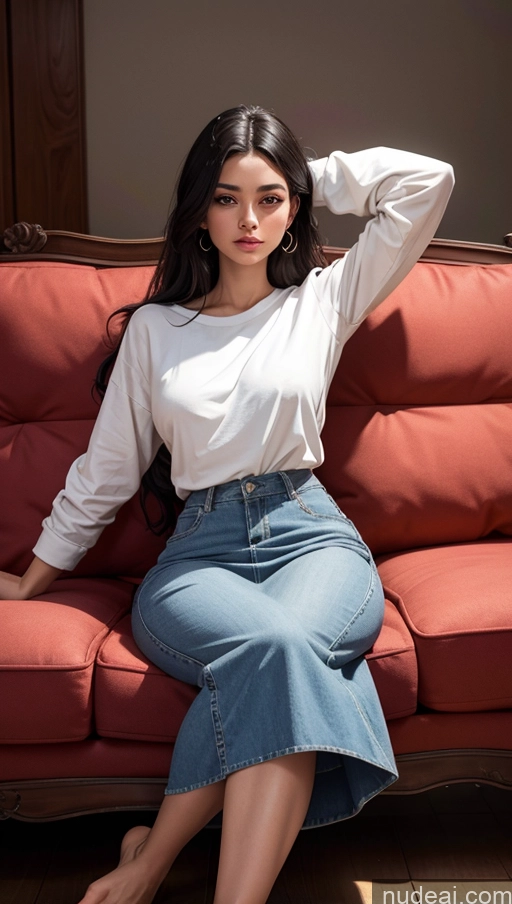 related ai porn images free for Close-up View Egyptian Tanned Skin Long Skirt Casual Couch Long Hair T-pose