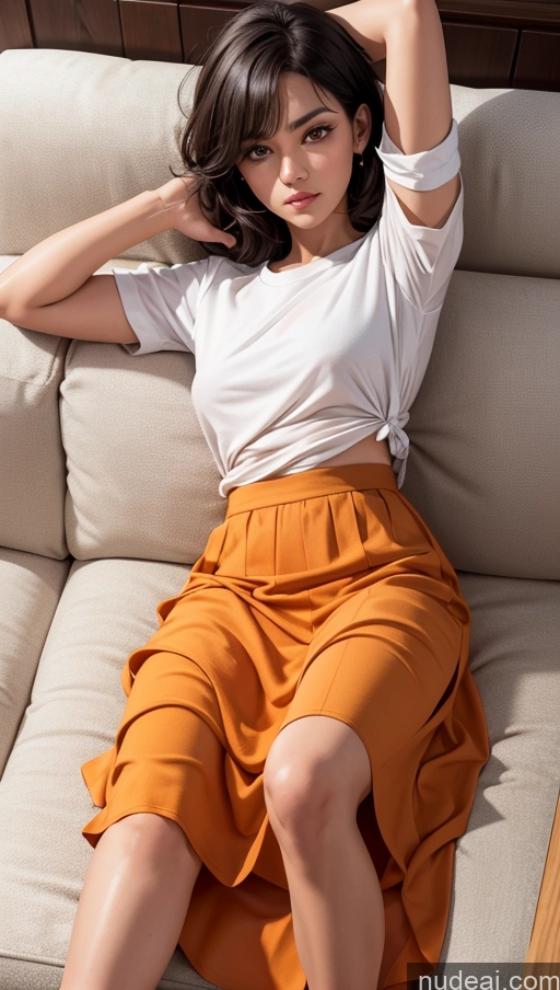 related ai porn images free for Close-up View Egyptian Tanned Skin Long Skirt Casual Couch T-pose Bobcut