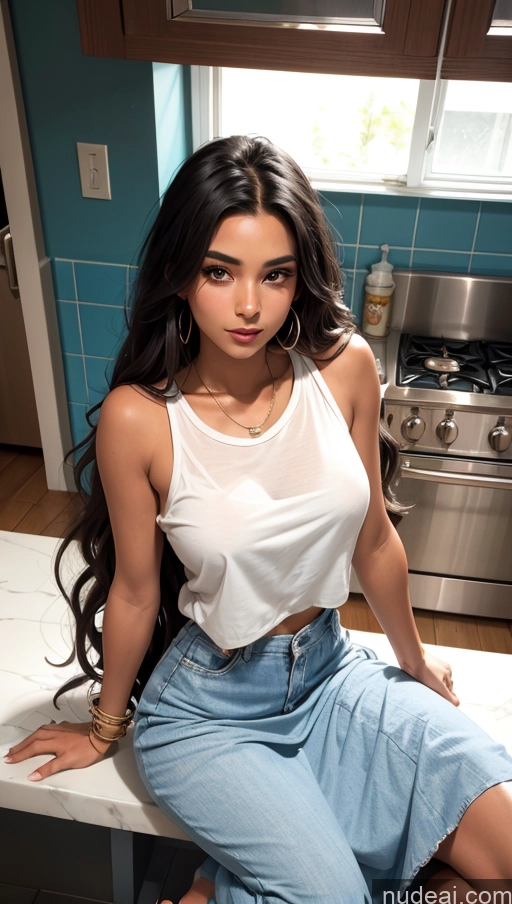 related ai porn images free for Close-up View Egyptian Tanned Skin Long Skirt Casual Spreading Legs Long Hair Kitchen