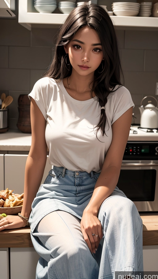 related ai porn images free for Close-up View Egyptian Tanned Skin Long Skirt Casual Spreading Legs Long Hair Kitchen