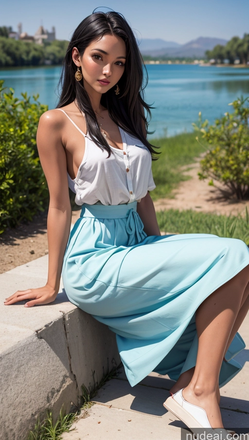 related ai porn images free for Close-up View Egyptian Tanned Skin Long Skirt Casual Spreading Legs Lake