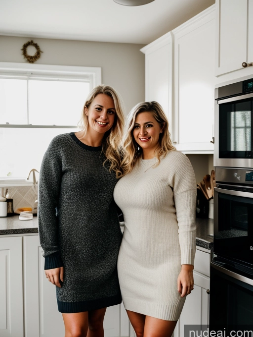 related ai porn images free for Woman + Man Two Busty Thick Fairer Skin 30s Blonde Messy White Film Photo Sweater Dress Dark Lighting Detailed Kitchen