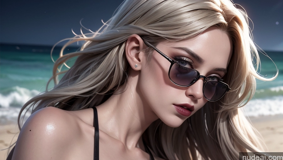 related ai porn images free for Beautiful White Serious 30s Milf Goth Fairer Skin Seductive Beach Sunglasses Bikini Close-up View Long Hair Black Hair Stargazing