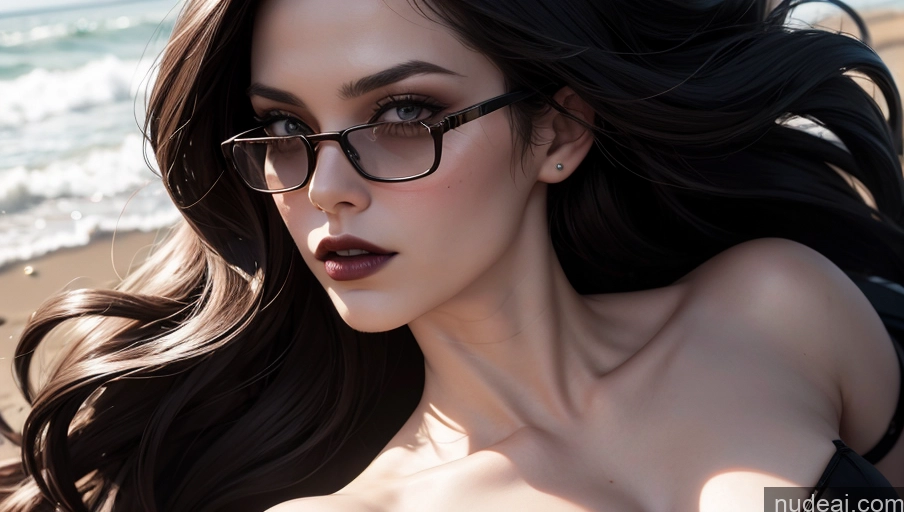 related ai porn images free for Beautiful White Serious 30s Milf Goth Fairer Skin Seductive Beach Sunglasses Bikini Close-up View Long Hair Black Hair Stargazing