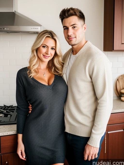related ai porn images free for Woman + Man Two Small Tits Thick Fairer Skin 30s Blonde Messy White Film Photo Kitchen Dress Sweater Cleavage Dark Lighting Detailed