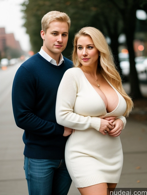 Woman + Man Two Busty Big Ass Thick Big Hips Fairer Skin 30s Blonde White Film Photo Pittsburgh Dress Sweater Cleavage Detailed