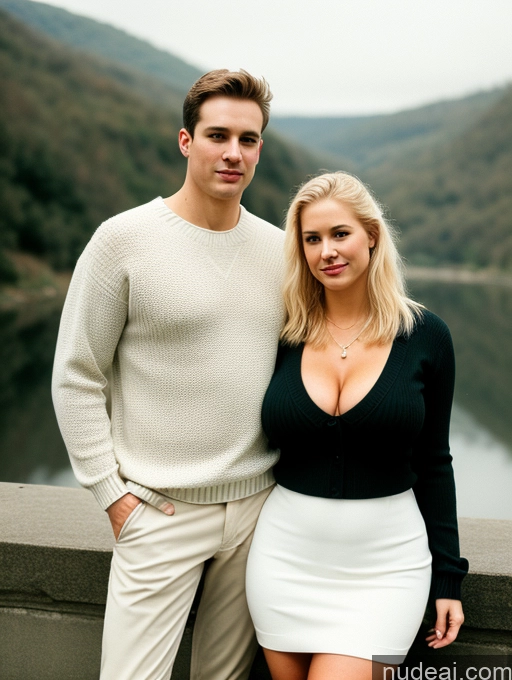 Woman + Man Two Busty Big Ass Thick Big Hips Fairer Skin 30s Blonde White Film Photo Pittsburgh Dress Sweater Cleavage Detailed