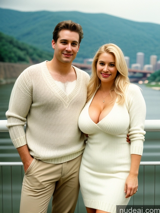 Woman + Man Two Busty Thick Fairer Skin 30s Blonde White Film Photo Pittsburgh Dress Sweater Cleavage Detailed