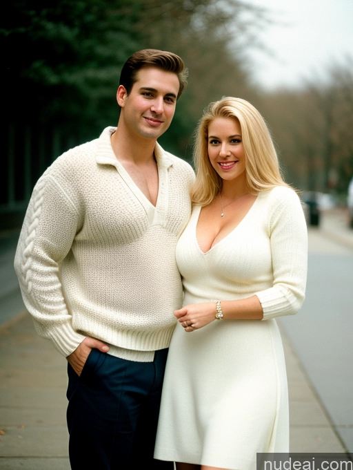 Woman + Man Two Busty Thick Fairer Skin 30s Blonde White Film Photo Pittsburgh Dress Sweater Cleavage Detailed