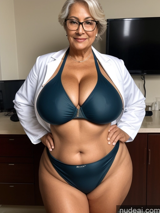 related ai porn images free for One Busty Huge Boobs Thick Tanned Skin Microkini Thong Front View Milf 80s Indian Doctor Lab Coat Glasses