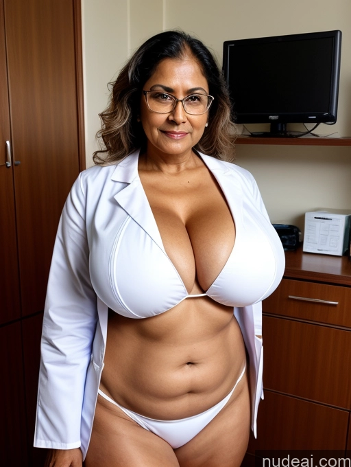 related ai porn images free for One Busty Huge Boobs Thick Tanned Skin Microkini Thong Front View Milf 80s Indian Doctor Lab Coat Glasses