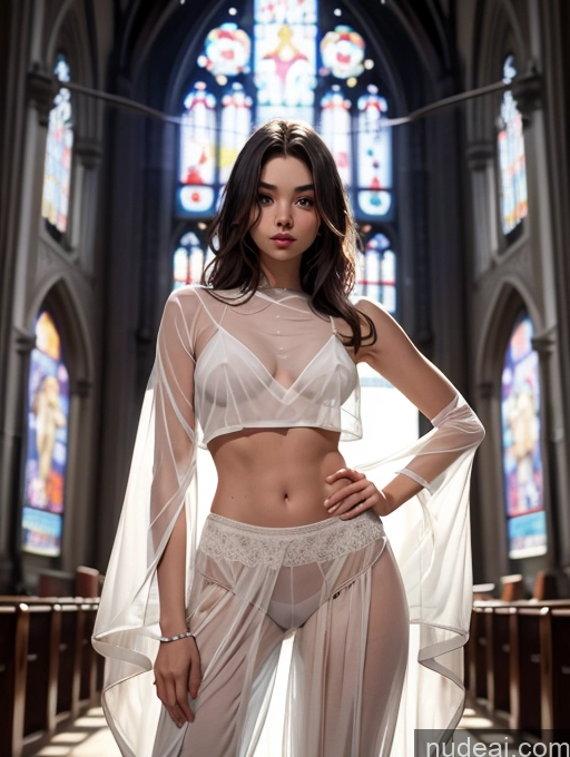 related ai porn images free for Woman One Beautiful Perfect Body 18 Sexy Face Ginger Long Hair White Church Front View Harem Pants Transparent