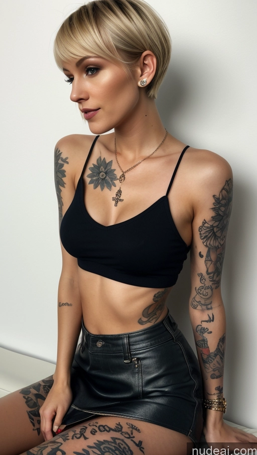 related ai porn images free for Woman One Beautiful Soft + Warm Jewelry Dark Lighting German Tattoos Blonde Small Tits 30s Long Legs Short Mini Skirt Short Hair