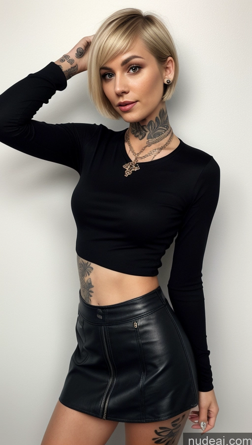 related ai porn images free for Woman One Beautiful Soft + Warm Jewelry Dark Lighting German Tattoos Blonde Small Tits 30s Long Legs Short Mini Skirt Short Hair