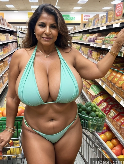 related ai porn images free for Milf One Busty Huge Boobs Thick Tanned Skin Front View Microkini Thong 60s Indian Grocery