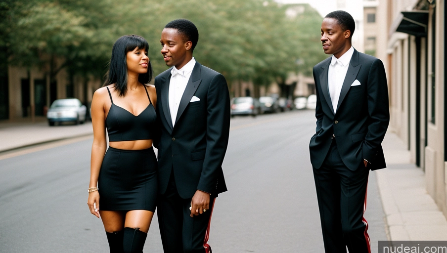 related ai porn images free for Woman + Man Two 50s Black Hair Bangs Black Street Front View 90s Suit Thong Jeans Stockings High Heels