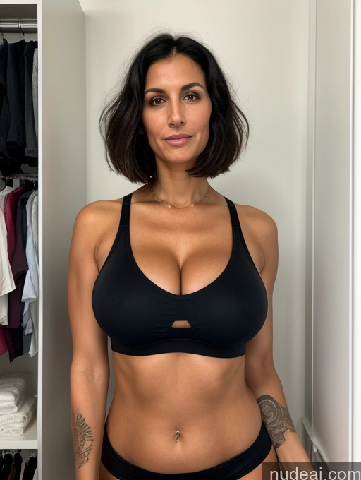 related ai porn images free for Pantyhose Bright Lighting Cleavage Tall Tanned Skin Huge Boobs Tattoos Jewish Black Hair Bobcut Front View 30s Sad Milf Tank Top Spandex Serious Laughing Changing Room