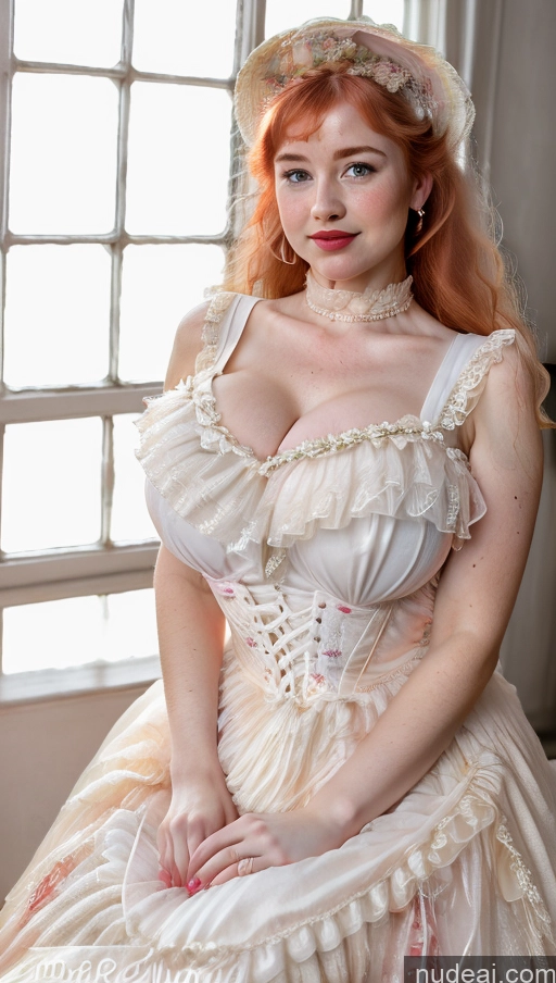 Victorian Wedding Bavarian Dirndl Topless Woman Breasts Huge Boobs Beautiful Lipstick Thick Fairer Skin Irish Chubby Pouting Lips Happy Traditional Modern Victorian Fashion Dress Floral Style V1