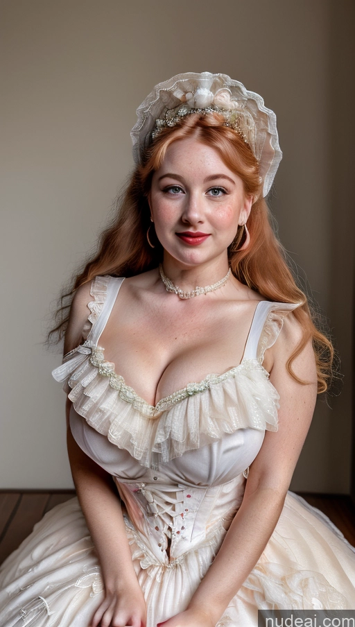 Victorian Wedding Bavarian Dirndl Topless Woman Breasts Huge Boobs Beautiful Lipstick Thick Fairer Skin Irish Chubby Pouting Lips Happy Traditional Modern Victorian Fashion Dress Floral Style V1 Big Hips Busty Cleavage