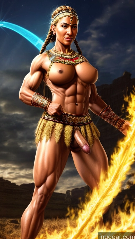 related ai porn images free for Powering Up Abs Muscular Dark Skin Milf Trans Girl With Erect Penis Braided Detailed Pubic Hair Roman Traditional Tribal Ethiopian 80s