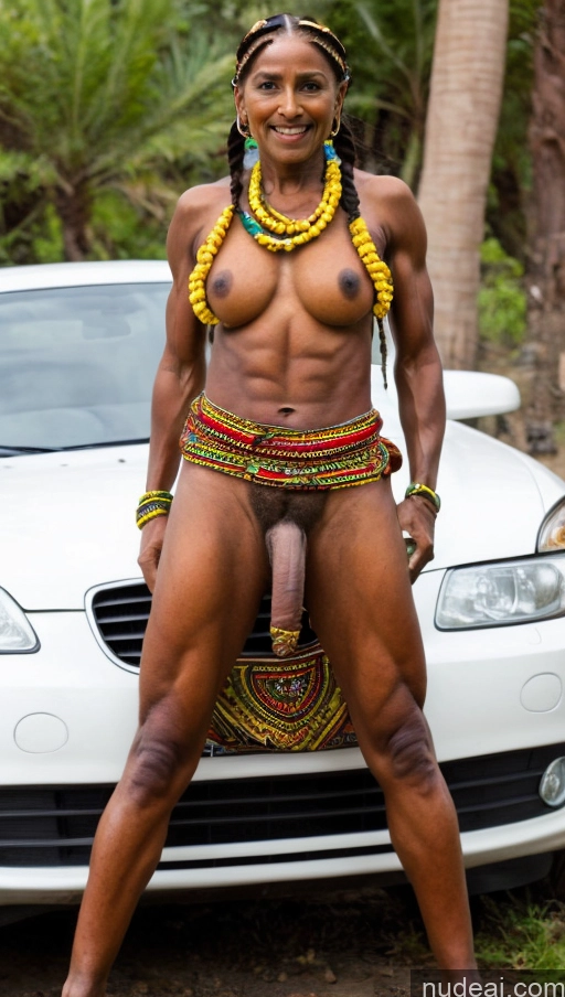 related ai porn images free for Abs Muscular Dark Skin Milf Trans Girl With Erect Penis Braided Detailed Pubic Hair Traditional Tribal Ethiopian 60s BackViewCarPose