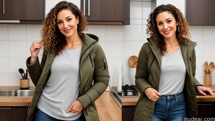 related ai porn images free for Woman One Small Tits Small Ass Thick 30s Sexy Face Curly Hair Soft + Warm Front View Bright Lighting Casual Kitchen Jewish Parka