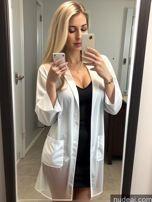 related ai porn images free for Woman One Perfect Boobs Fairer Skin 20s Sexy Face Blonde Long Hair Portuguese Mirror Selfie Bathroom Front View Lab Coat Professor Teacher Transparent