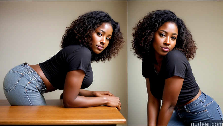 related ai porn images free for Woman One Small Tits Small Ass Busty Beautiful Sexy Face Curly Hair Film Photo Front View Jeans Shirt Dark Skin Thick Black 40s