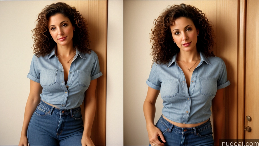 related ai porn images free for Woman One Small Tits Small Ass Busty Beautiful Sexy Face Curly Hair Film Photo Front View Jeans Shirt Thick 40s Jewish