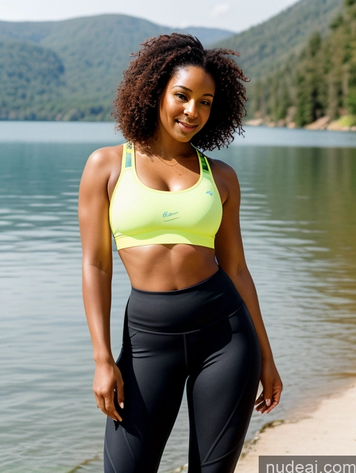 related ai porn images free for Woman One Small Tits Small Ass Thick 30s Sexy Face Curly Hair Black Film Photo Lake Front View Yoga Pants Sports Bra Bright Lighting