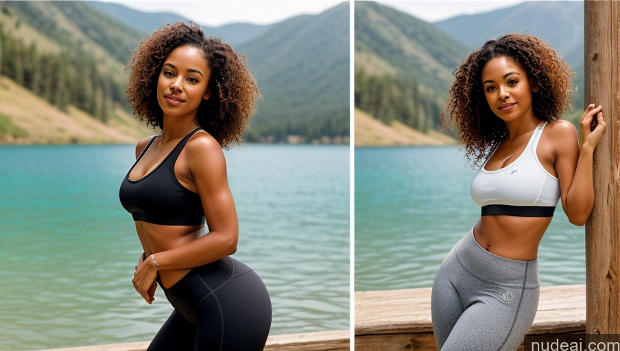 related ai porn images free for Woman One Small Tits Small Ass Thick 30s Sexy Face Curly Hair Black Film Photo Lake Front View Yoga Pants Sports Bra Bright Lighting