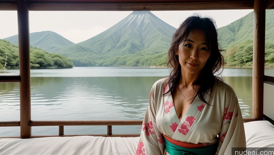 related ai porn images free for One Sexy Face Film Photo Front View Bright Lighting Woman Messy 40s Japanese Lake Kimono