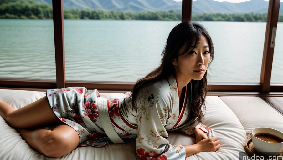 related ai porn images free for One Sexy Face Film Photo Front View Bright Lighting Woman Messy Japanese Lake Kimono 30s