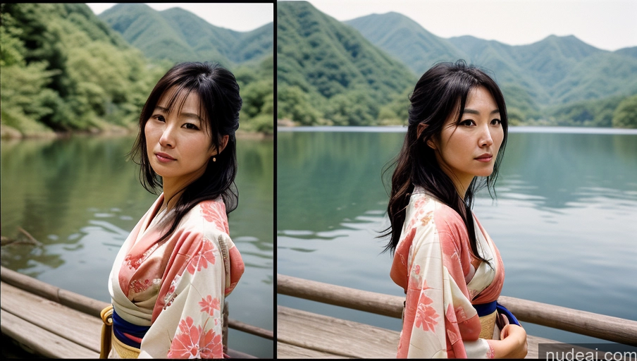 related ai porn images free for One Sexy Face Film Photo Front View Bright Lighting Woman Messy Japanese Lake Kimono 30s
