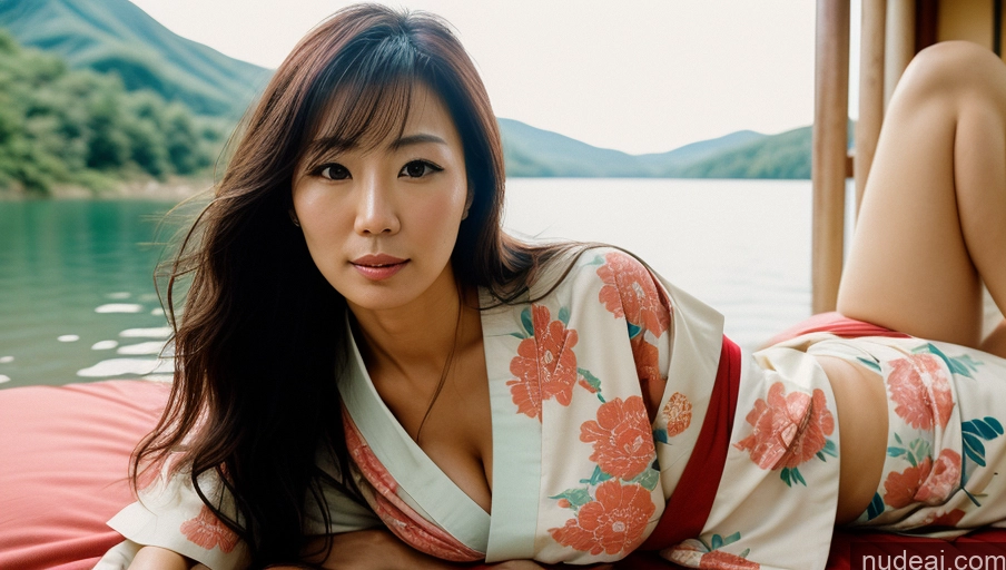 related ai porn images free for One Sexy Face Film Photo Front View Bright Lighting Woman Messy Japanese Lake Kimono 30s
