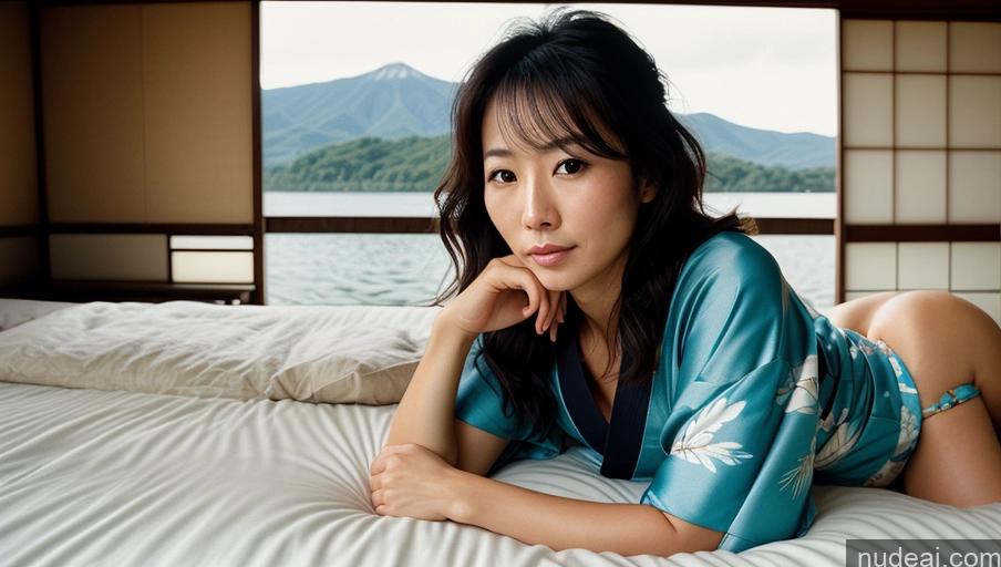 related ai porn images free for One Sexy Face Film Photo Front View Bright Lighting Woman Messy Japanese Lake Kimono 30s