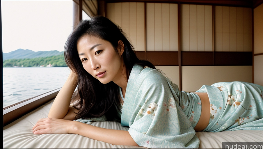 related ai porn images free for One Sexy Face Film Photo Front View Bright Lighting Woman Messy Japanese Lake Kimono 30s