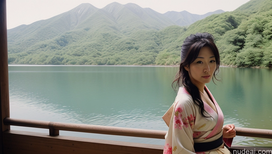 related ai porn images free for One Sexy Face Film Photo Front View Bright Lighting Woman Messy Japanese Lake Kimono 30s