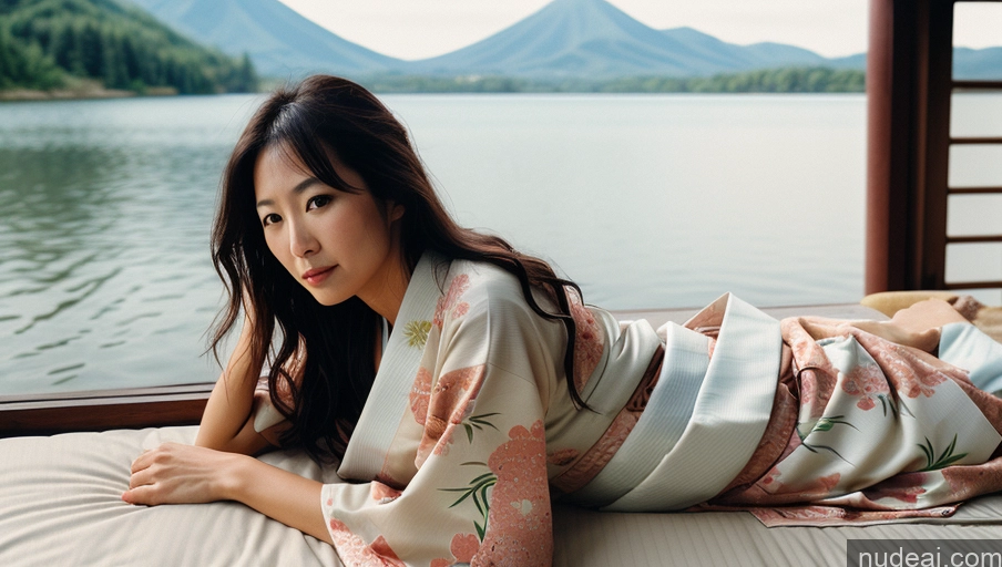 related ai porn images free for One Sexy Face Film Photo Front View Bright Lighting Woman Messy Japanese Lake Kimono 30s