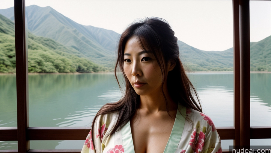 related ai porn images free for One Sexy Face Film Photo Front View Bright Lighting Woman Messy Japanese Lake Kimono 30s