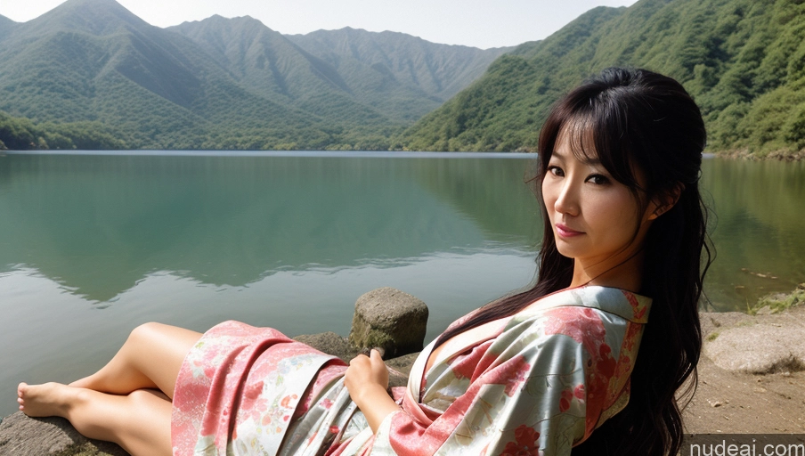 related ai porn images free for One Sexy Face Film Photo Front View Bright Lighting Woman Messy Japanese Lake Kimono 30s